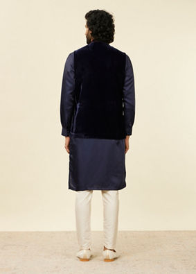 alt message - Manyavar Men Dark Blue Self-Textured Nehru Jacket image number 3